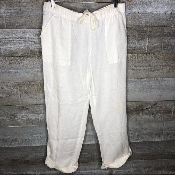 Company Ellen Tracy 100% linen white drawstring beach lounge pants - Picture 1 of 4
